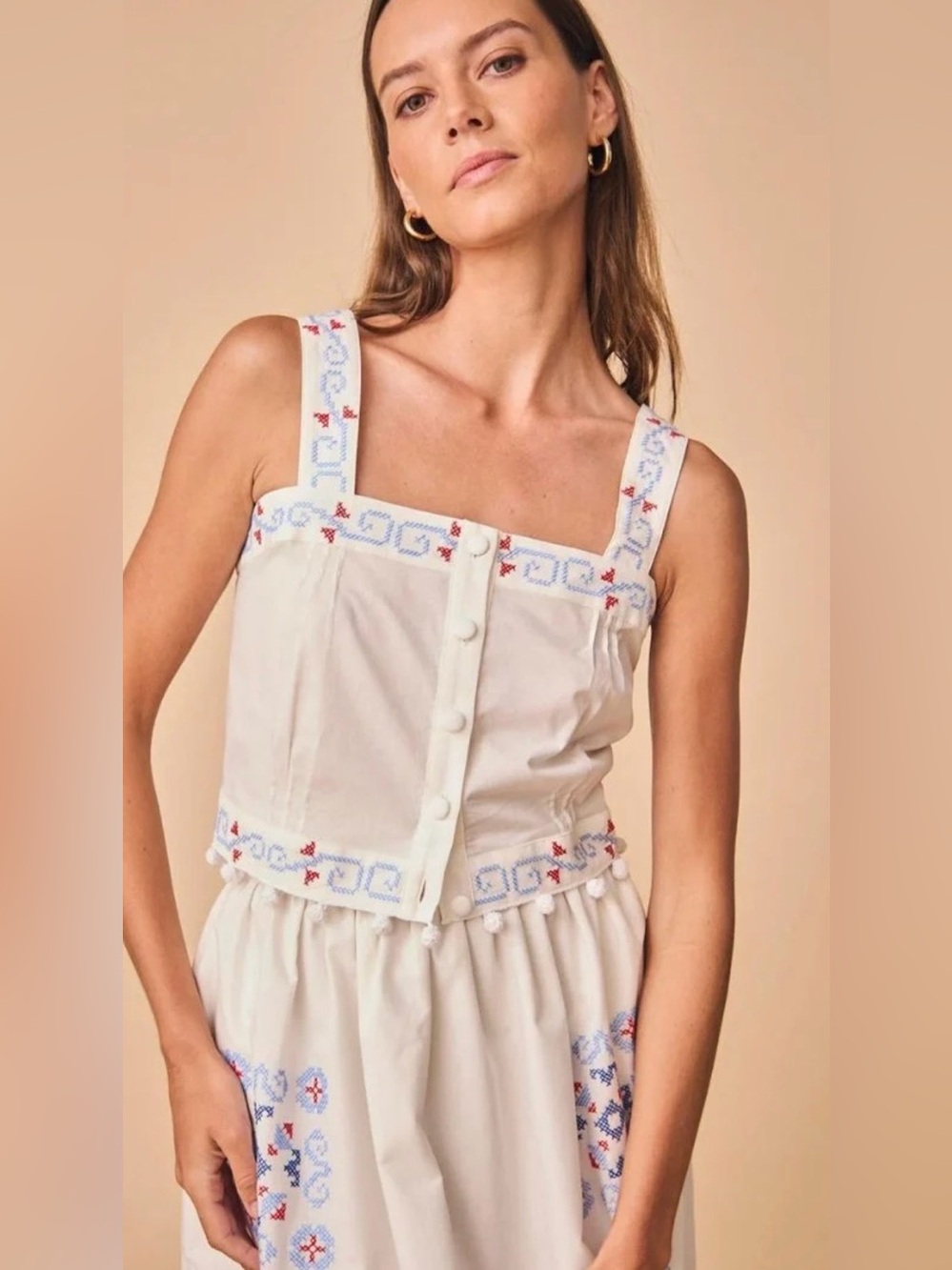HUNTER BELL White Two-Piece Embroidered Emery Set with Blue Accents - Picture 2 of 2
